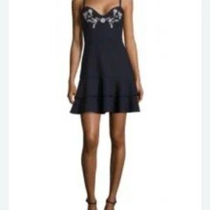 Cinq à Sept Navy Dara Mini Dress with White Embroidery